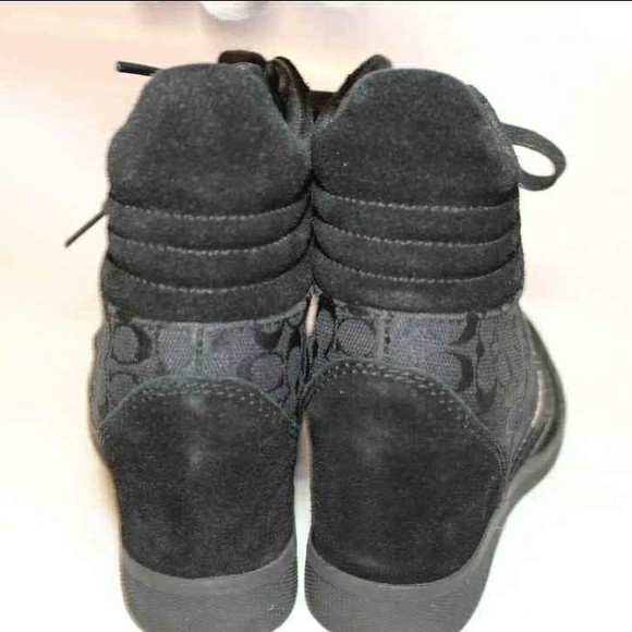Coach Designer Alara 6.5 M Black Suede Signature Logo Wedge Sneakers - Picture 5 of 10